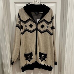 NWT Herizon Black and Beige Geometric Cardigan size 3X New! 100% cotton